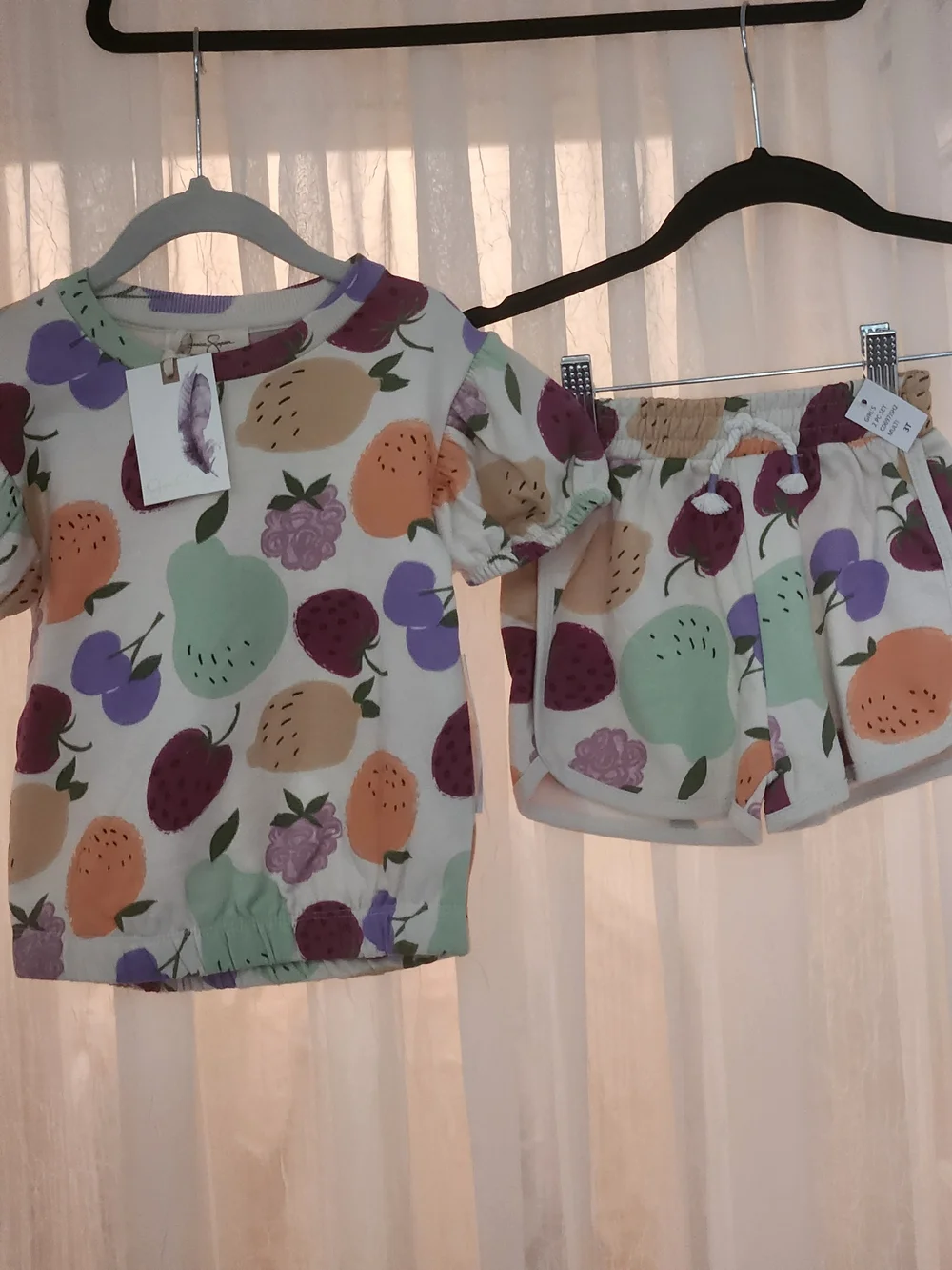 Jessica Simpson Cream Fruit Print Kids Matching Short Set, Sz-3T, NWT